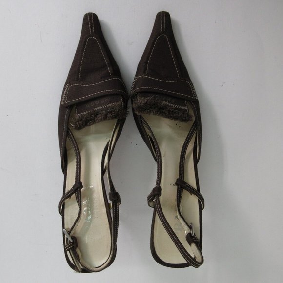 Prada Heels 7.5 Canvas Pumps Buckle Straps Logo EUR 38 1/2 Italy - Picture 2 of 12